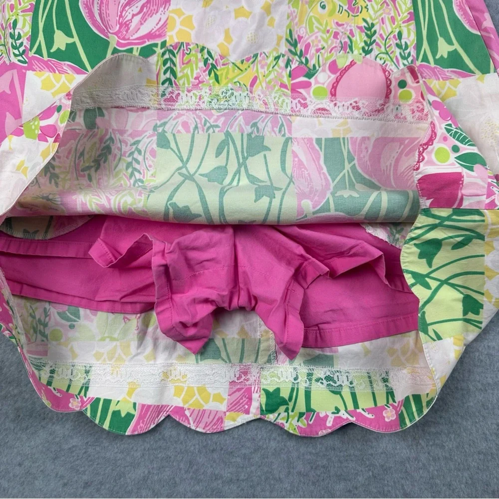 Vintage Lilly Pulitzer Skort Womens SZ 6 Scallop Hem Pink Green Patchwork Floral - Picture 4 of 16